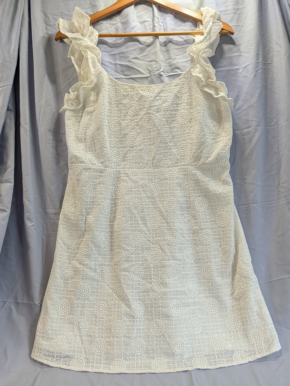 Selfie Leslie Annie White Textured Ruffled Strap Mini Sundress Size XL